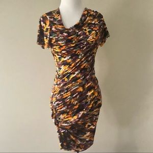 Etoile Isabel Marant Brown/orange Cowl Ruched Short Sleeve Stretchy Mini Dress